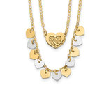 14K Yellow and White Gold Double Strand Hearts Necklace (17 Inches)